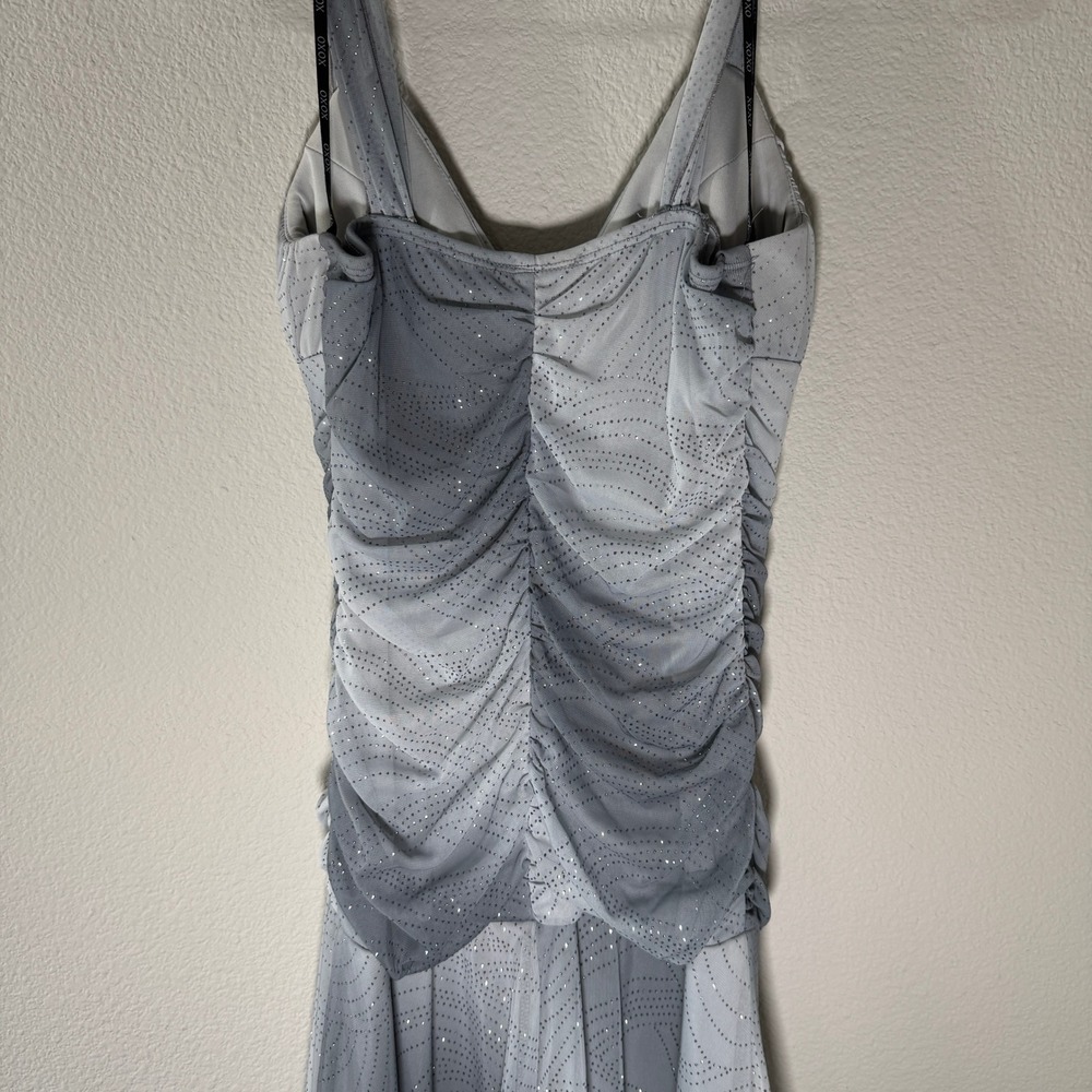 XOXO Y2K Grey Ombre Glitter Ruched Mesh Cocktail Dress Large RUNS SMALL HAS FLAW - Picture 12 of 16